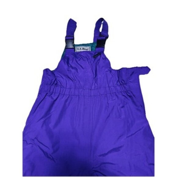 Vintage LL Bean Kids Ski Bib Snowboard Pants Thinsulate Purple Green Size 10-12 - Picture 1 of 10